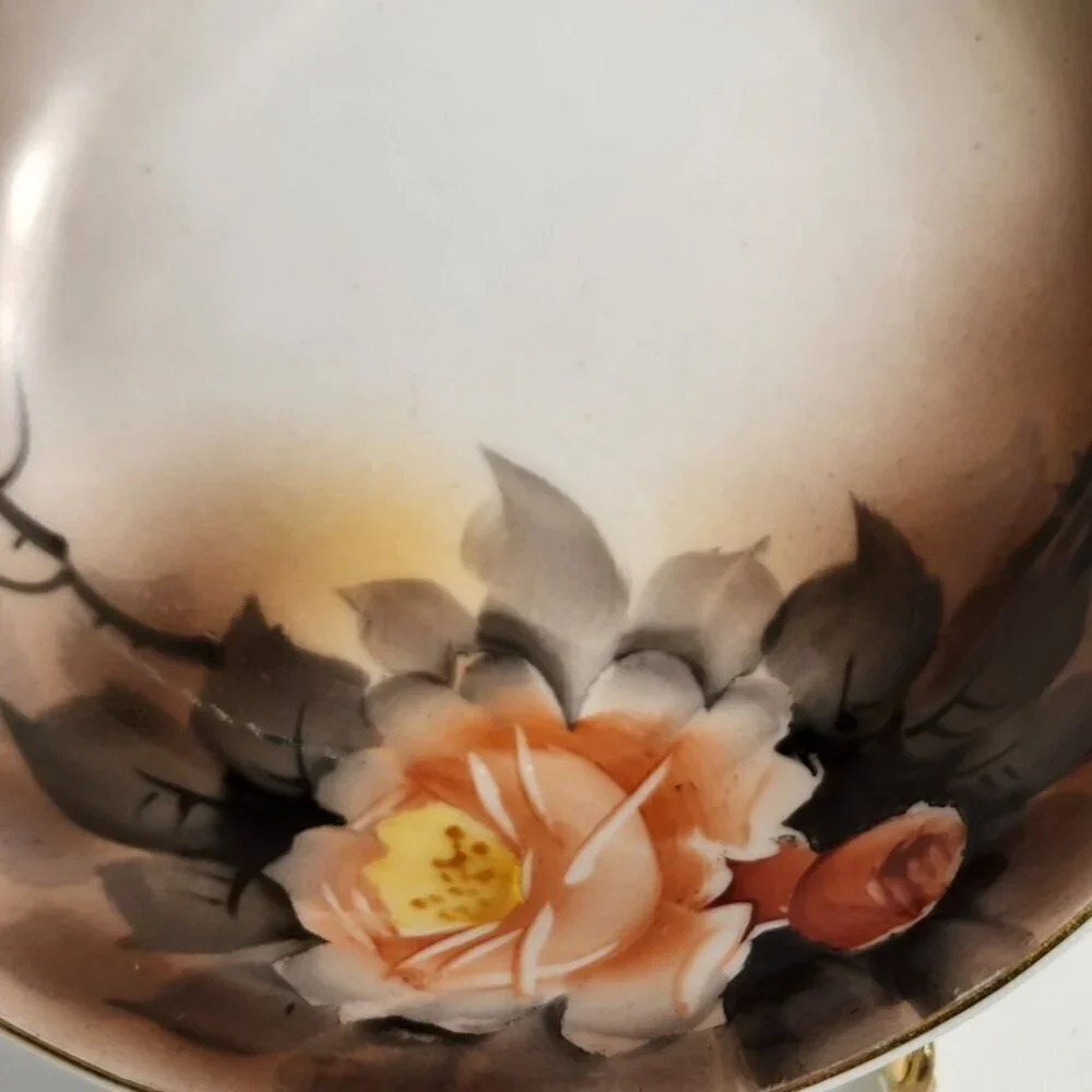 Nippon Hand Painted Vintage Porcelain Bowl Peach Floral Design with Gold Accents